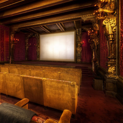 Theater tour stop on the Grand Rooms Tour at Hearst Castle