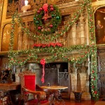 Hearst Castle's Assembly Room Fireplace decorated for Christmas